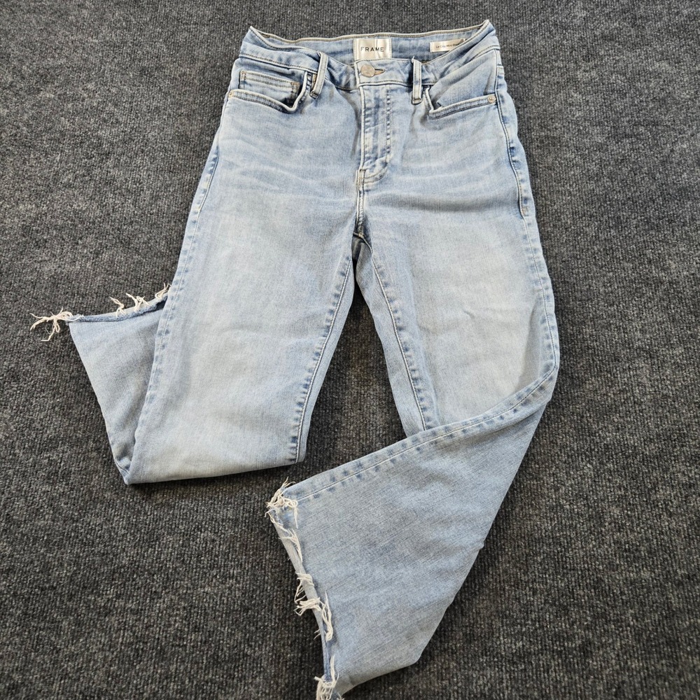 Frame Le Crop Mini Boot Jeans Colorado Light Wash Frayed Hem 27 Clean Girl